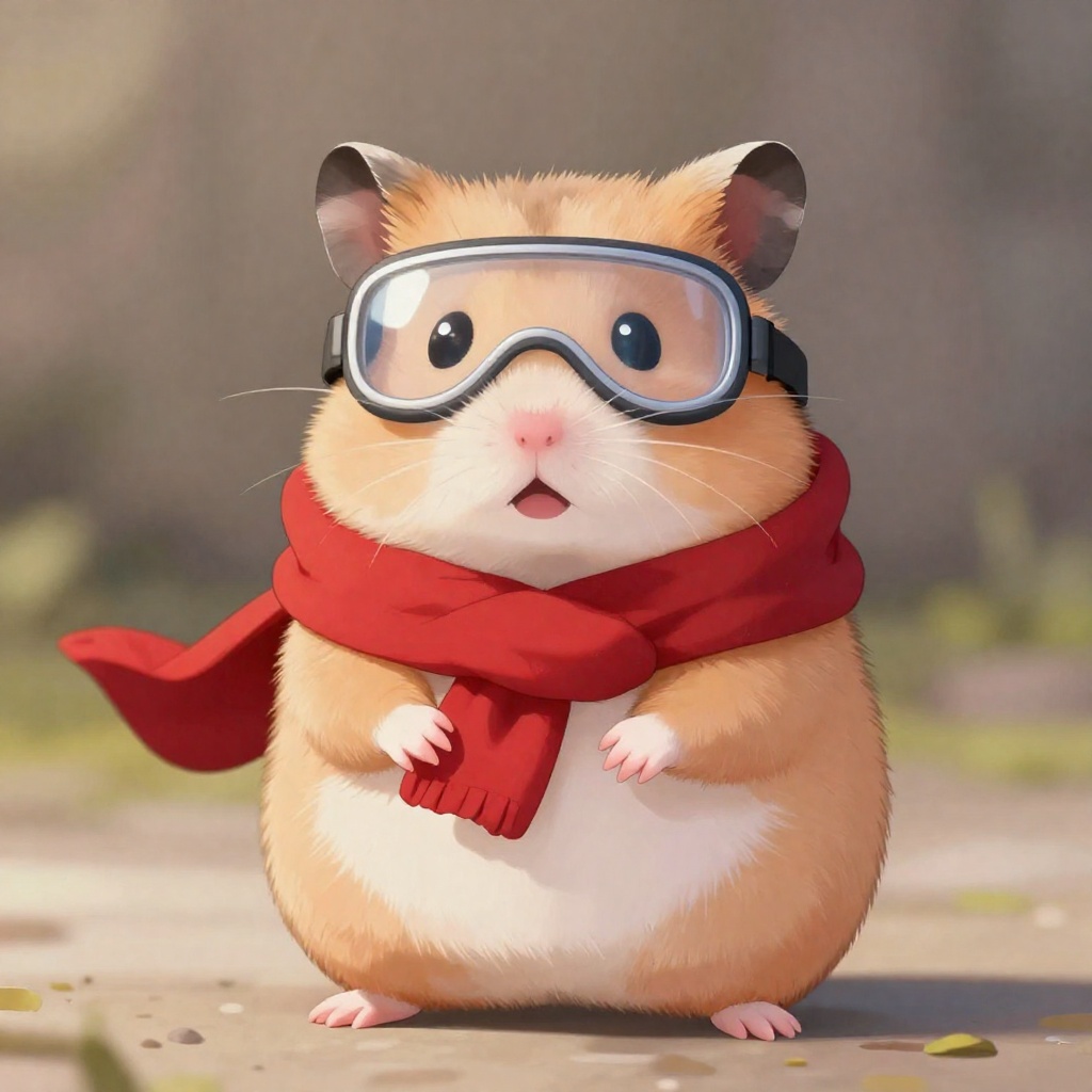 A cute furry hamster wearing red scarf and goggles,  full body shown in the pic. anime style. by Edward on Tensor.Art