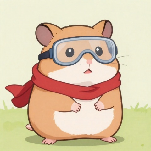 A cute hamster wearing red scarf and goggles, full body shown in the pic. anime style.