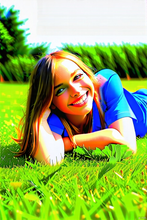 1girl, laying on grass, 