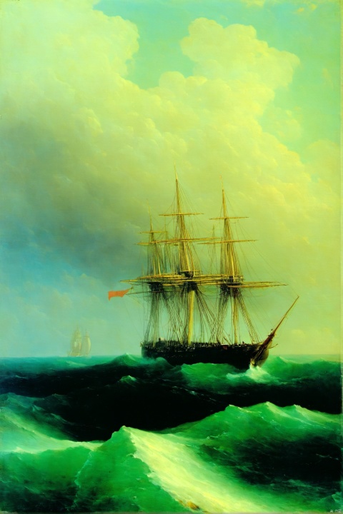  ship, water, outdoor, wave, Aivazovsky