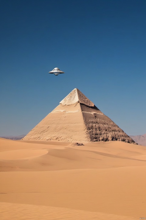  ((UFO)) , pyramid, desert, outdoors, UFO