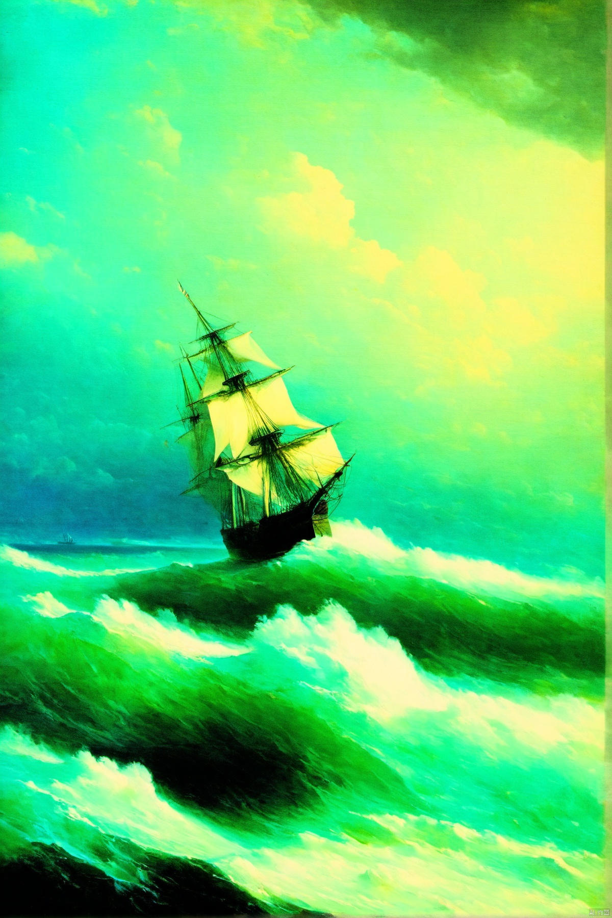 ship, water, outdoor, wave, Aivazovsky