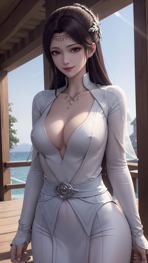  1girl, mischevious smile, perfect body, scenery, sharp focus, best quality, masterpiece, detailed outfit, illustration, perfect eyes, finely detailed beautiful anime eyes, realistic skin, intricate details, best lighting, depth of field, ultra high resolution,cowboy_shot, dynamic pose, dynamic angle,