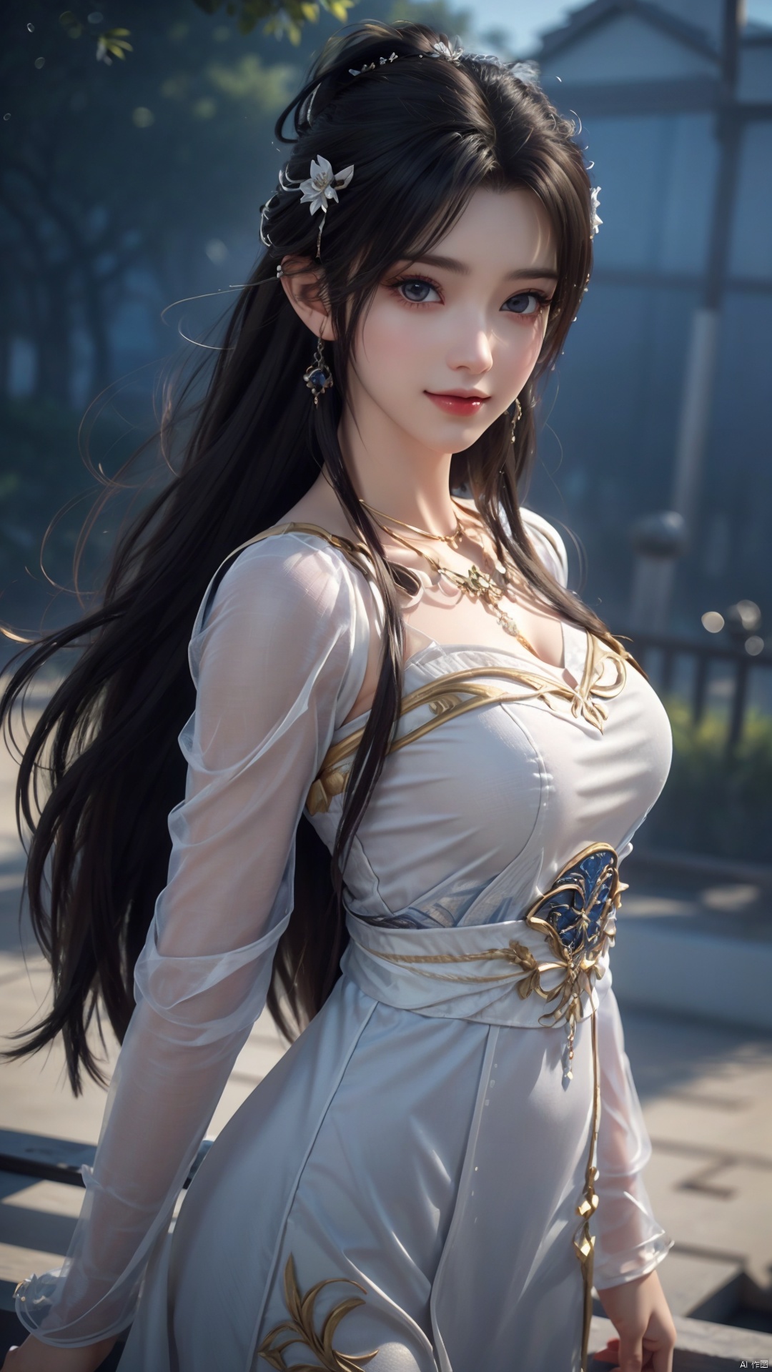  1girl, sailor_dress, mischevious smile, perfect body, scenery, sharp focus, best quality, masterpiece, detailed outfit, illustration, perfect eyes, finely detailed beautiful anime eyes, realistic skin, intricate details, best lighting, depth of field, ultra high resolution,cowboy_shot, dynamic pose, dynamic angle,