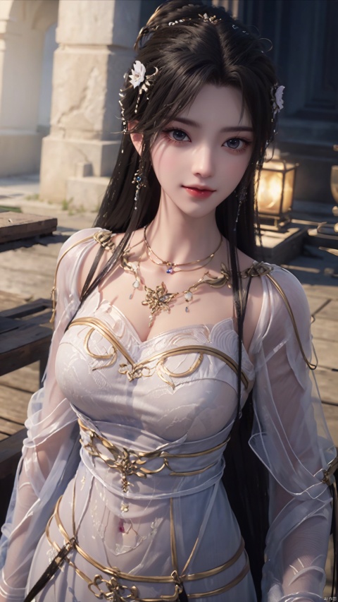  1girl, mischevious smile, perfect body, scenery, sharp focus, best quality, masterpiece, detailed outfit, illustration, perfect eyes, finely detailed beautiful anime eyes, realistic skin, intricate details, best lighting, depth of field, ultra high resolution,cowboy_shot, dynamic pose, dynamic angle,