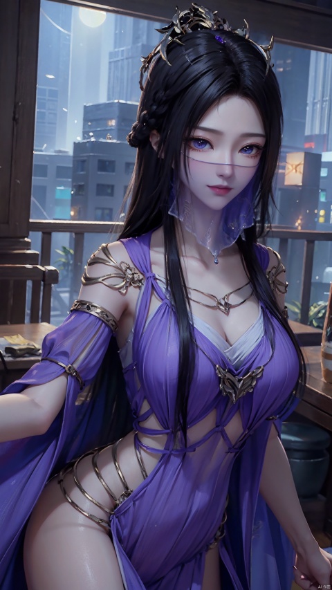 1girl, mischevious smile, perfect body, scenery, sharp focus, best quality, masterpiece, detailed outfit, illustration, perfect eyes, finely detailed beautiful anime eyes, realistic skin, intricate details, best lighting, depth of field, ultra high resolution,cowboy_shot, dynamic pose, dynamic angle, ningrong