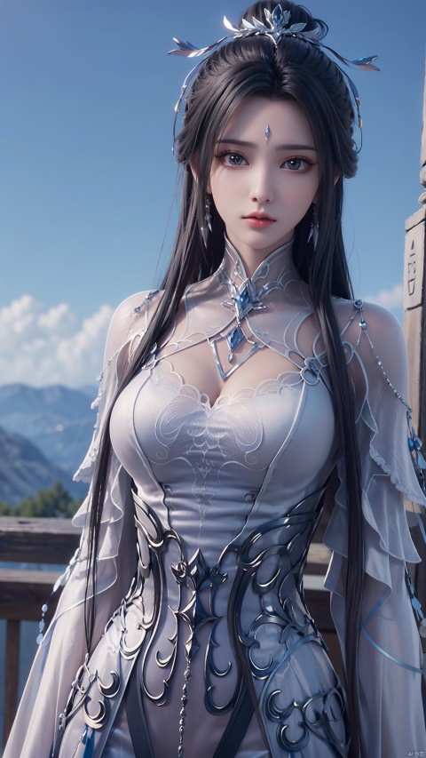 1girl, long hair, black hair, solo, earrings, jewelry, hair ornament, weapon, sword, upper body, perfect body, scenery, sharp focus, best quality, masterpiece, detailed outfit, illustration, perfect eyes, finely detailed beautiful anime eyes, realistic skin, intricate details, best lighting, depth of field, ultra high resolution,cowboy_shot, dynamic pose, dynamic angle,