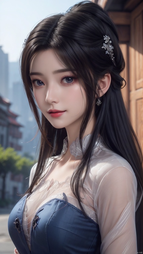  1girl, wedding_dress, mischevious smile, perfect body, scenery, sharp focus, best quality, masterpiece, detailed outfit, illustration, perfect eyes, finely detailed beautiful anime eyes, realistic skin, intricate details, best lighting, depth of field, ultra high resolution,cowboy_shot, dynamic pose, dynamic angle,