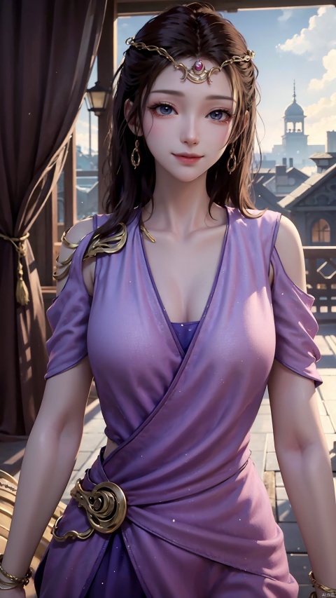  1girl, mischevious smile, perfect body, scenery, sharp focus, best quality, masterpiece, detailed outfit, illustration, perfect eyes, finely detailed beautiful anime eyes, realistic skin, intricate details, best lighting, depth of field, ultra high resolution,cowboy_shot, dynamic pose, dynamic angle,