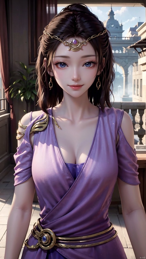  1girl, mischevious smile, perfect body, scenery, sharp focus, best quality, masterpiece, detailed outfit, illustration, perfect eyes, finely detailed beautiful anime eyes, realistic skin, intricate details, best lighting, depth of field, ultra high resolution,cowboy_shot, dynamic pose, dynamic angle,