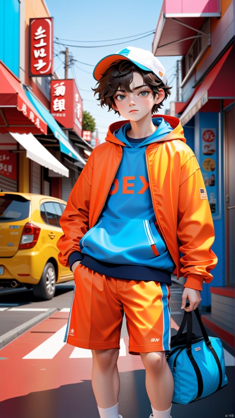  Realistic 3D cartoon style rendering, boys, summer trendy fashion clothing, colorful sportswear, new trendy portraits, fashionable illustrations, vibrant colors, neon realism, made by pop Mart, glossy and delicate, clean background, 3D rendering, OC rendering, 8K, sdmai, wmchahua