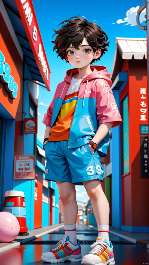  Realistic 3D cartoon style rendering, boys, summer trendy fashion clothing, colorful sportswear, new trendy portraits, fashionable illustrations, vibrant colors, neon realism, made by pop Mart, glossy and delicate, clean background, 3D rendering, OC rendering, 8K, sdmai, wmchahua