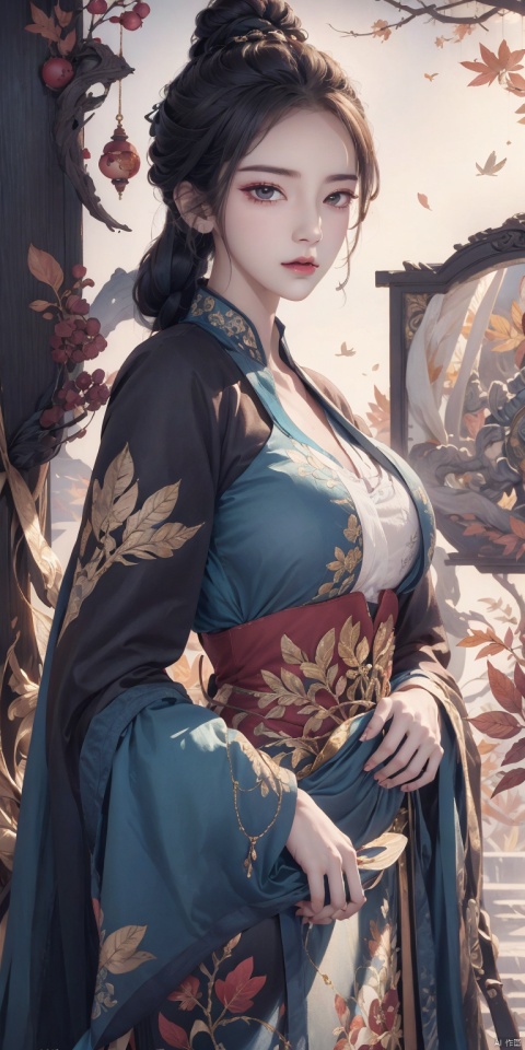  A mesmerizing and visually stunning artwork featuring a single female figure, created by a renowned artist, showcasing intricate details and vibrant colors. big tits,Big breasts,Official art quality with a strong aesthetic appeal. High resolution rendering in 4K, huliya, 1girl, featuring autumn fallen leaves
Gemstones, ornaments, flash, diffusion, juemei
