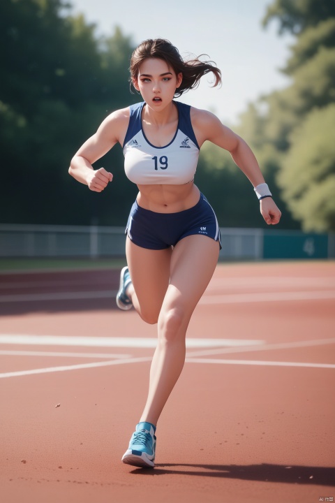 score_9, score_8, a beautiful girl, running, wearing sports