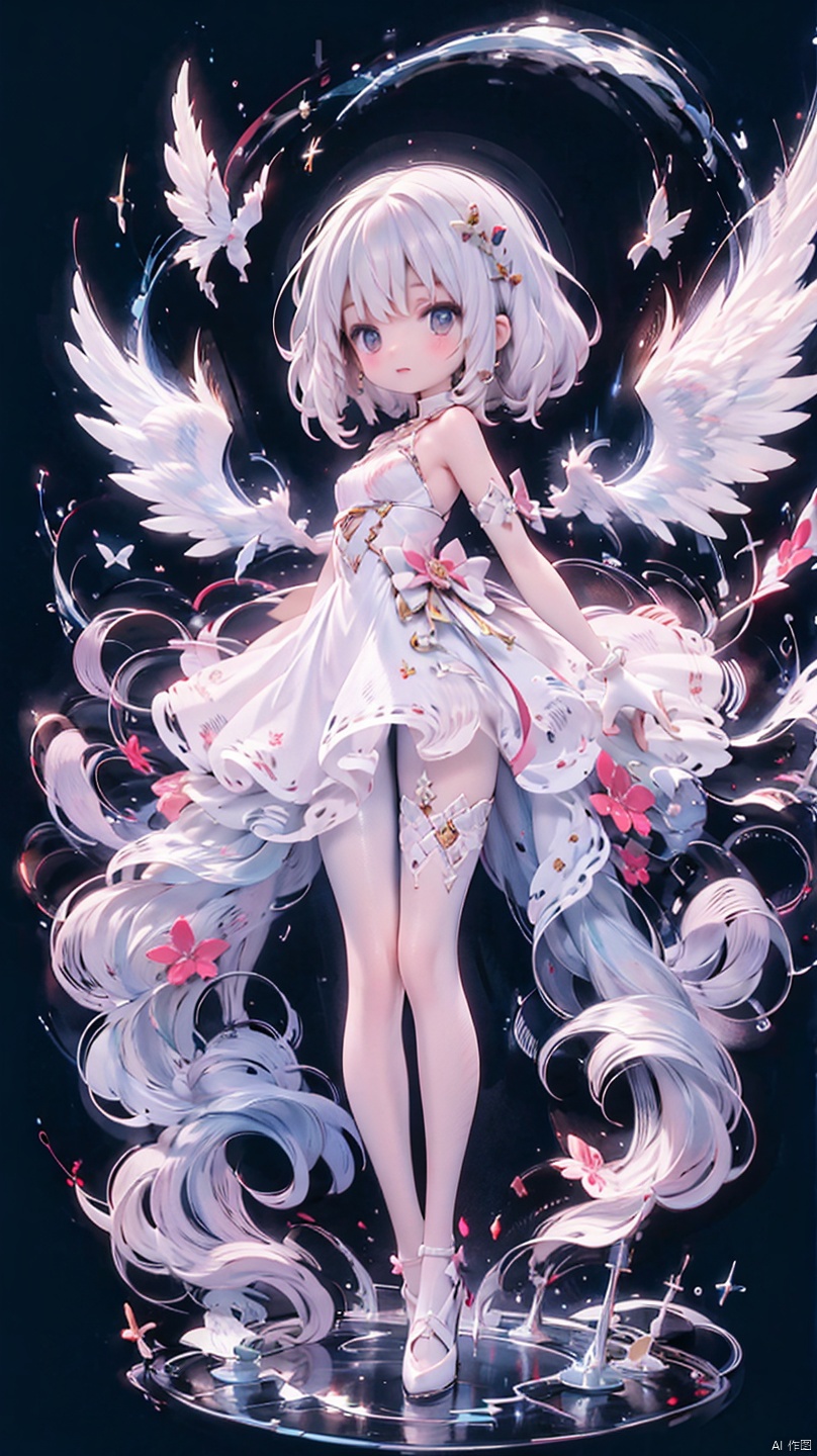  ((full body)), ((masterpiece, best quality)), 1girl, solo, simple background,loli, white pantyhose, loli,  wings ,