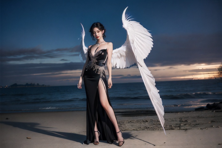 1girl,moyou,full body,evening dress,(big wings:1.1),devil,