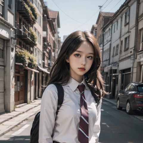 1girl,school uniform,city,street