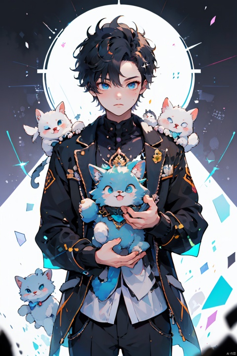  A handsome boy holding a cute pet in his palm