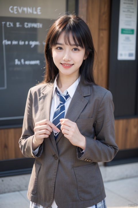 uniform, brown blazer, striped tie, smile, happy, cheerful, young, fresh, beautiful, cute, lovely, adorable, innocent, pure, student, education, learning, knowledge, future, hope