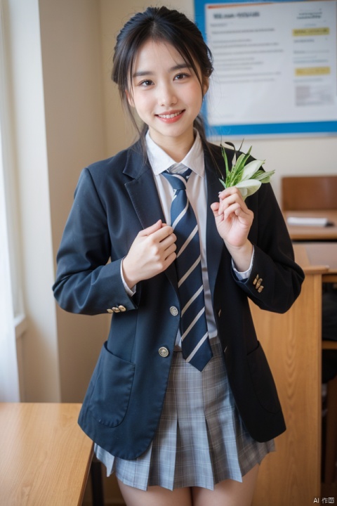 uniform, brown blazer, striped tie, smile, happy, cheerful, young, fresh, beautiful, cute, lovely, adorable, innocent, pure, student, education, learning, knowledge, future, hope