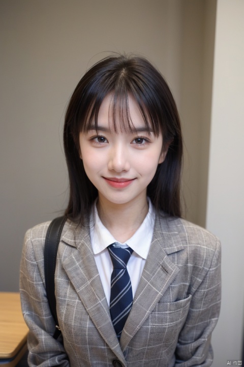 uniform, brown blazer, striped tie, smile, happy, cheerful, young, fresh, beautiful, cute, lovely, adorable, innocent, pure, student, education, learning, knowledge, future, hope