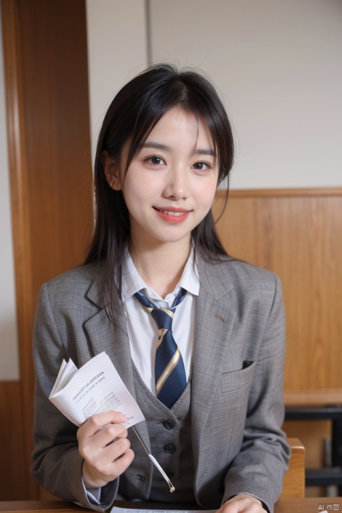uniform, brown blazer, striped tie, smile, happy, cheerful, young, fresh, beautiful, cute, lovely, adorable, innocent, pure, student, education, learning, knowledge, future, hope