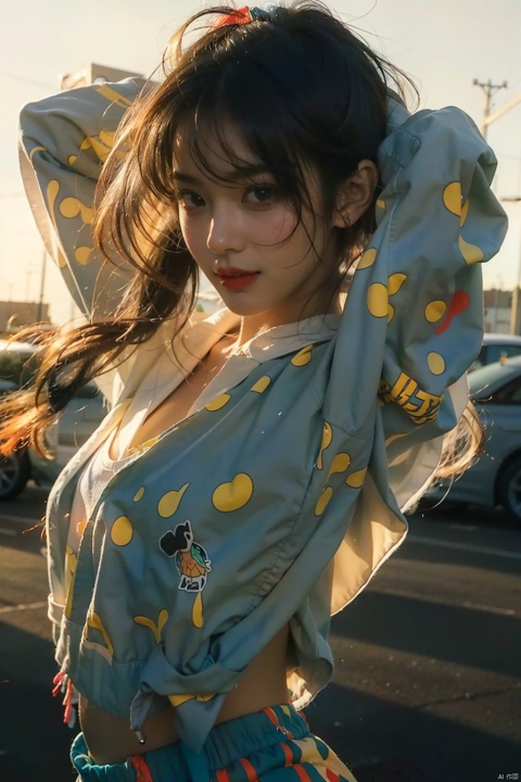  illustration, best quality, ultra-detailed, super detailed skin,cute, lovely, extremely detailed,8K,solo,1girl, detailed background,urban, 💫,⭐️,🌟,✨,night,dynamic angle,beautiful eyes,blash,smile,(streetwear:1.5),street style ,(emphasis splatter ),splatter,graffiti,spraycan,❤️,motion,navel,(croptop:0.8),(ear piercing:0.7),two-tone hair color,(cool),(HDR:1),wind
,(jitome:1.2),perfect hand,active,RETRO ART STYLE, NEON_POP ART STYLE, ART STYLE, hands behind back, yunqing, 