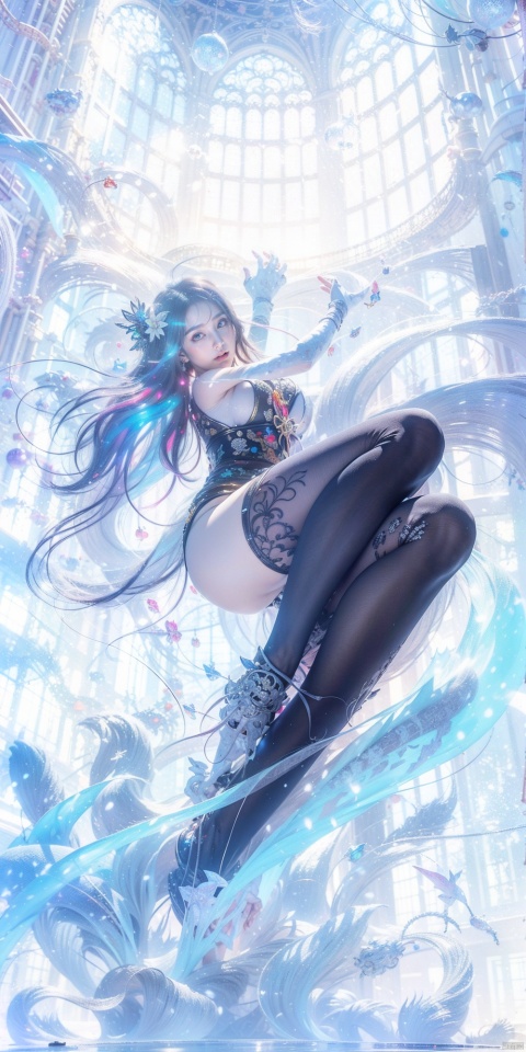  (best quality, masterpiece, colorful, dynamic angle, highest detailed),fashion photography ,(high resolution textures),in dynamic pose,bokeh,(intricate details, hyperdetailed:1.15),detailed,moonlight passing through hair,perfect night,(fantasy art background),(official art, extreme detailed, highest detailed),HDR+,pantyhose,super long legs,