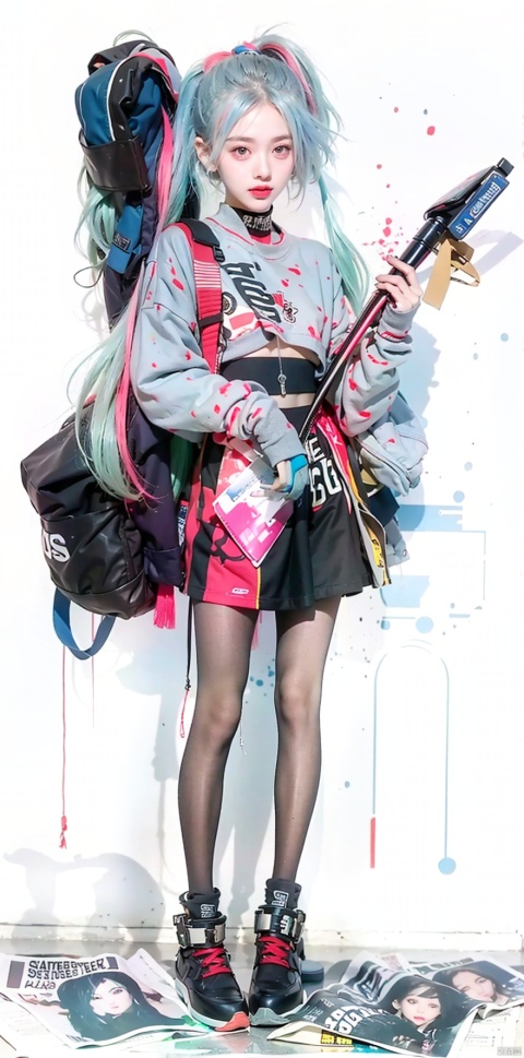  illustration, best quality, ultra-detailed, super detailed skin,cute, lovely, extremely detailed,8K,solo,1girl, detailed background,urban, 💫,⭐️,🌟,✨,night,dynamic angle,beautiful eyes,blash,smile,(streetwear:1.5),street style ,(emphasis splatter ),splatter,graffiti,spraycan,❤️,motion,navel,(croptop:0.8),(ear piercing:0.7),two-tone hair color,(cool),(HDR:1),wind
,(jitome:1.2),perfect hand,active,RETRO ART STYLE, NEON_POP ART STYLE, ART STYLE,, yunqing, newspaper,(pantyhose:1),super long legs,skinny,mini_skirt,拿吉他