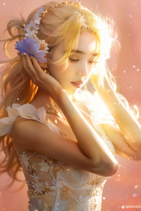  (1girl:1.1),stars in the eyes,(pure girl:1.1),(full body:0.6),There are many scattered luminous petals,contour deepening,white_background,cinematic angle,gold powder,,