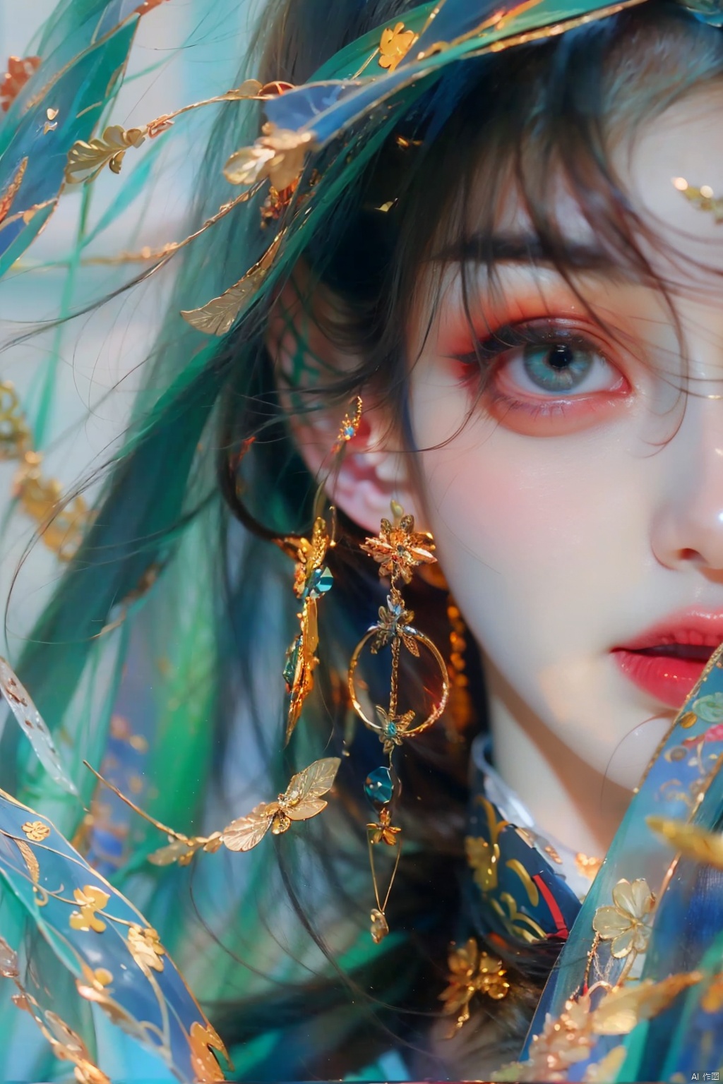  (extremely delicate and beautiful:1.2),1girl,fashi-girl, bangs, blue eyes, blurry, blurry background, bow, brown hair, closed mouth, from side, hair between eyes, hair bow, lantern, light particles, long sleeves, looking at viewer, medium hair, night, red bow, solo, star \(symbol\), upper body,smile,red lips, 1girl, qiqiu