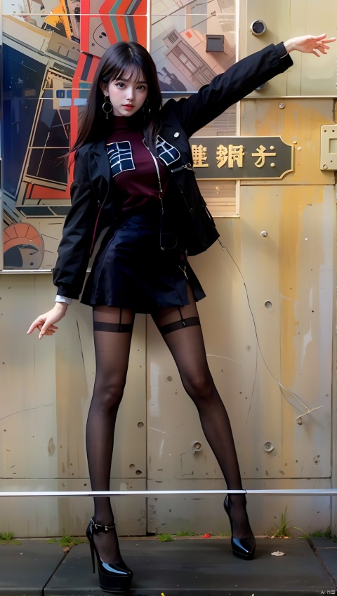  Masterpiece-level best_quality, concept artwork, a lonely solo girl, ,fashion,(mini skirt:1),Super long legs,, standing, realistic, Professionalstudio,highheels,trend,pantyhose,skinny