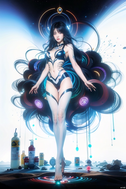  (1girl), light and shadow, wabstyle, glowing, white hair, long hair, wind, two-tone body, two-tone hair, (put nothing on:1.8),cleavage, shine tatoo, upper body, (photorealistic:1.4), flash, cinematic angle, mysterious, magical, obsidain, backlighting, fluctuation, 8k, photo, red, translucent, X-ray, goddess, (chakra:1.2), glowing body, elegant, ntricate details, highly detailed,cinematic, dimmed colors, dark shot, muted colors, film grain, depth blur, blurry background dof, bokeh, realistic, realistic skin, Newspaper wall, huge filesize,newspaper,pantyhose,super long legs,skinny,
