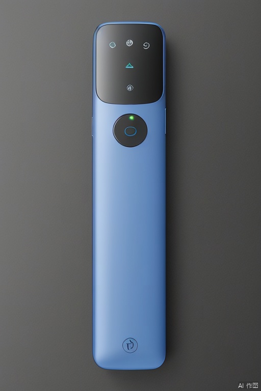 8K,industrial design,C4D, Rendering,Simple appearance,Metal case,A plush background,soft,Long product style,solo, erect,remote control,a remote control, blue light strip,Leather buttons,product design,remote control, Cubic shape