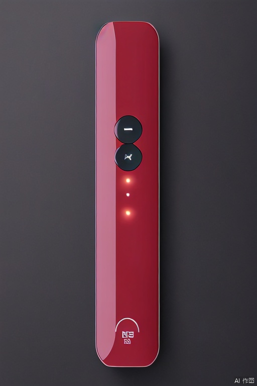 8K,industrial design,C4D, Rendering,Simple appearance,Metal case,A plush background,soft,Long product style,solo, erect,remote control,a remote control, red light strip,Leather buttons,product design,remote control, Cubic shape,remote control