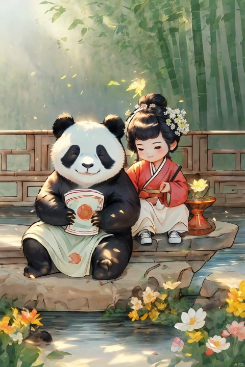  gm,the best picture quality,the best painting,, MG xiongmao, A pretty little girl sitting on a panda, a little girl riding a panda,1girl,1panda,dragon,