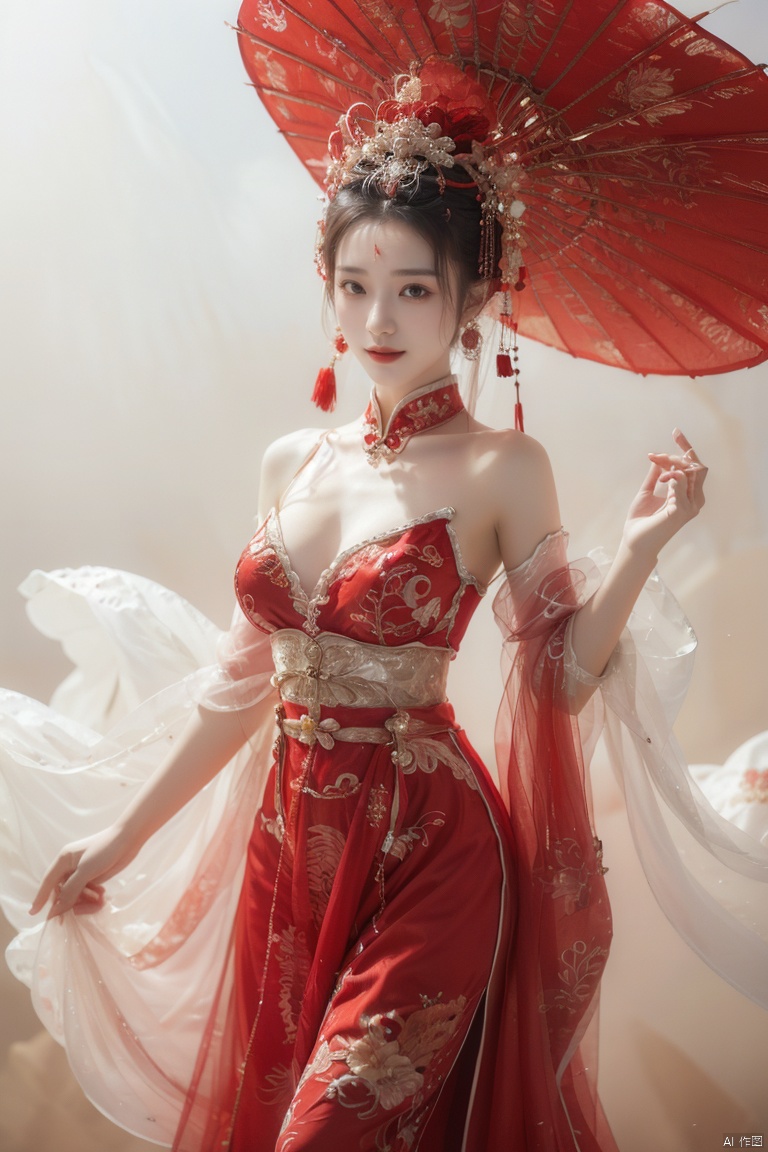  best quality, masterpiece, ultra high res,1girl, gigantic_breasts, looking at viewer,(see-through dress),bare shoulders,dress,qi pao,ancient Chinese street ,Chinese dress,, yosshi film, standing, one girls, chinese_clothes, Chinese costume, street, smiling, holding_wood_box , ganyu (genshin impact), 1girl, jujingyi, drakan_longdress_dragon crown_headdress, wunv