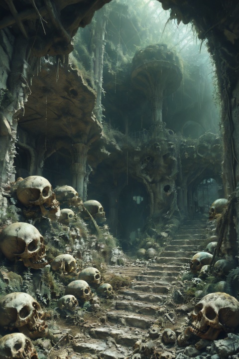  yijilinke,ruins,stairs,skull