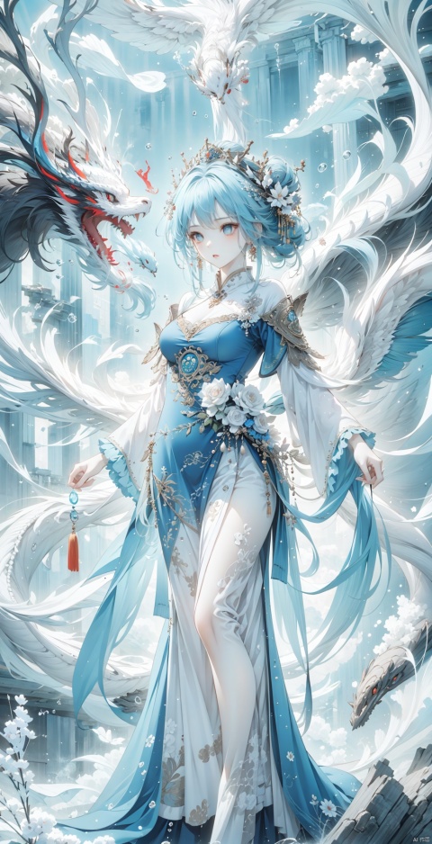  By ross tran, artgerm, 1girl, full body,Persian girl, exquisite facial features, Long legs, long legs, royal elder sister, Gao Lengfan,dark blue eyes, Lolita, chibi, fluorescent, blue light, purple light, front, 16k, high quality, blue lightning, glowing hair, floating hair, underwater creatures, glowing jellyfish, bubbles, peacock feathers, fantasy illustrations, camera watching, complex background, line art., drakan_longdress_dragon crown_headdress