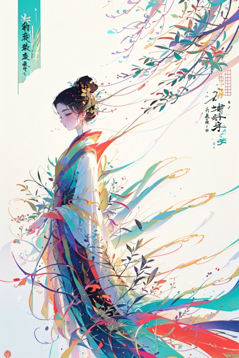  a 3d fashion Chinese mythical figure, spring atmosphere and green tone, softly blended hues, Willow Tree, smooth skin, exquisite makeup, simple relief, 3d creative popularity, Chinese Intentions, frosting Matte texture, soft color, movie poster, minimalist art, by Hsiao Ron Cheng, in the style of fantastical otherworldly visions,, Ink scattering_Chinese style, bpwc
