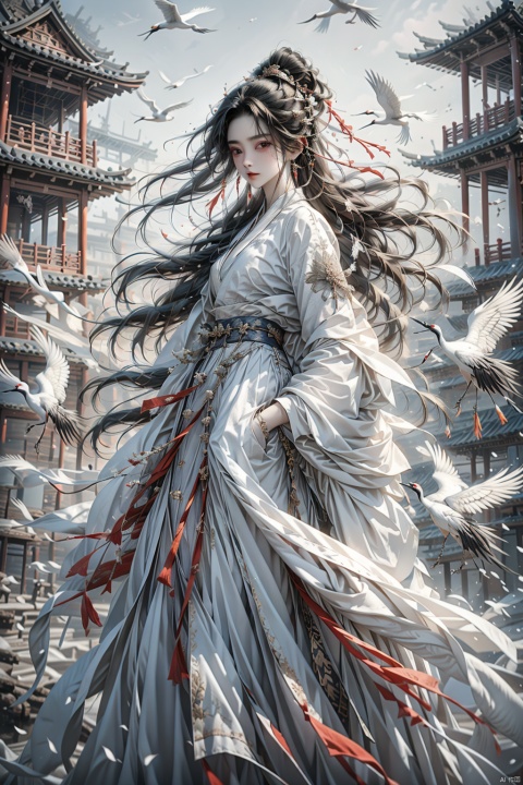  masterpiece, best quality,1girl,solo focus,standing in front of a building, black long hair, wearing a necklace, delicate face, beautiful eye, long coat,blue short skirt,snap-fit buckle,close-up,hand in pocket, dofas, xianjing hanfu crane