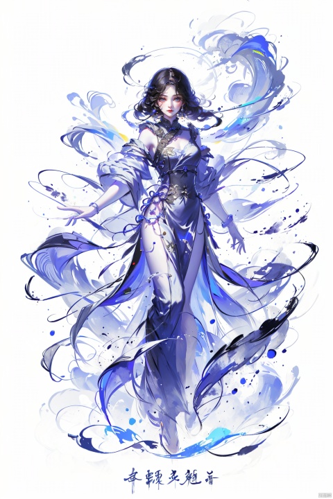  1 girl,full body, Ink scattering_Chinese style,yjmonochrome, smwuxia Chinese text blood weapon:sw