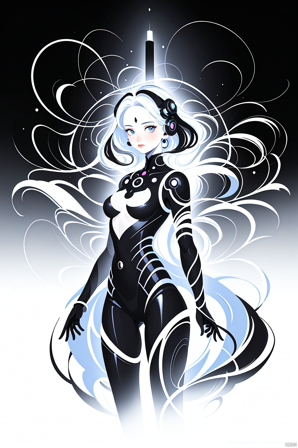  1 girl, commanding a swarm of nanobots to construct a bridge across the vast digital divide, her avatar shimmering with quantum data as she hacks into the heart of the city's AI, her presence a beacon of hope amidst the cybernetic chaos, a testament to the fusion of organic and synthetic intelligence, enigmatic and visionary., jjmx