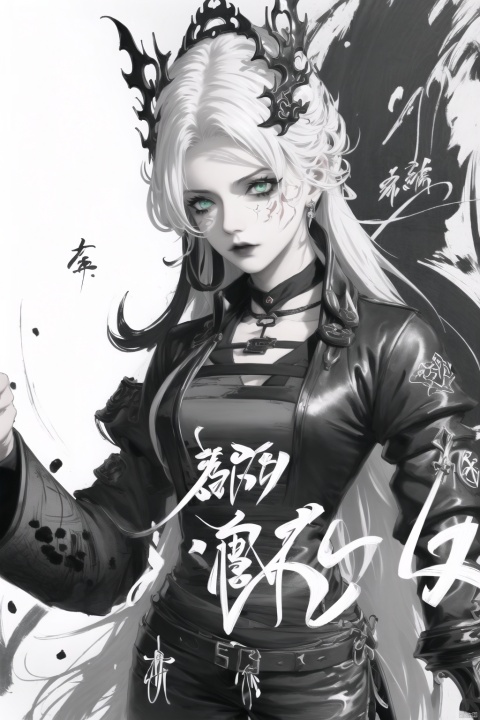  (dramatic, gritty, intense:1.4),masterpiece, best quality,8k, insane details,hyper quality,ultra detailed, Masterpiece,(calligraphy:1.4),(ether colorful ink flowing:1.3),1girl,A shot with tension,white hair,exposed collarbone,sideways,Simple background, Ink scattering_Chinese style,yjmonochrome,Ink and wash style, fenhong, 1girl, ,Gothic, lotus leaf, Ultra-detail green Chinese dragon, yingjacket and yingshorts,glowing,sleeve, liuguang,((no pantes:1.3))