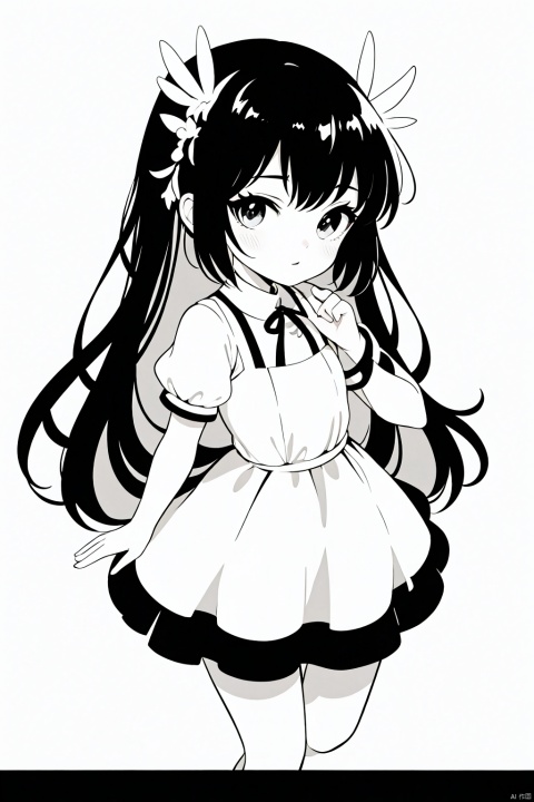  A lovely loli with simple lines and a pure white background.Black and white color matching,