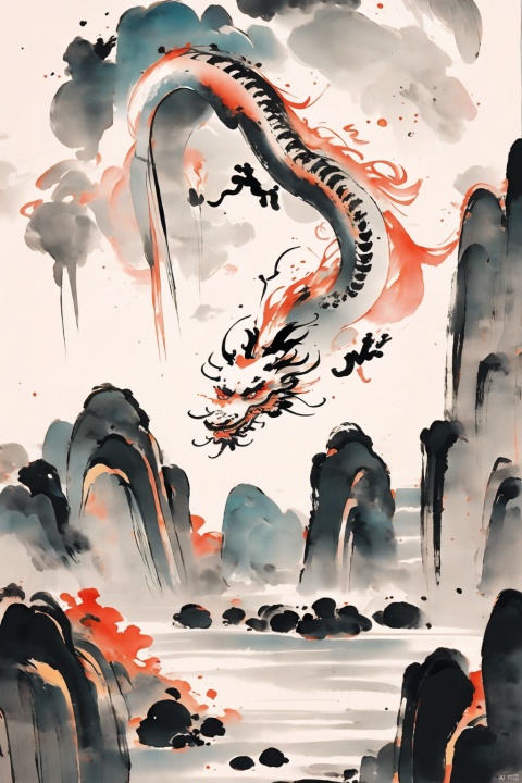  Chinese ancient paintings,China dragon, GFSM,chinese text, zydink,seal, Chinese dragons_ink and wash styles_misty clouds_ancient paintings_flames, long