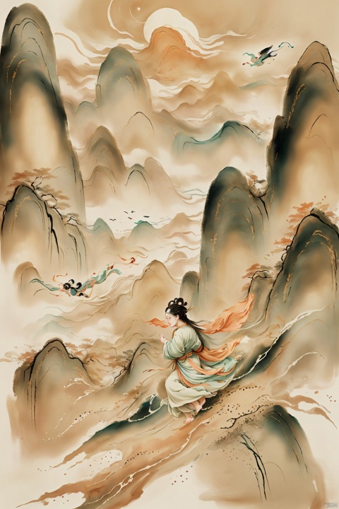 Ancient painting, Chinese painting, Dunhuang, crossing, dreamland, art, mystery, flying art, dunhuang_cloths