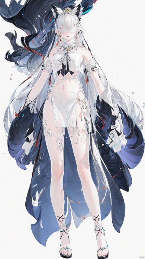 A girl, delicate makeup, (full body:1.3), colorful hair,long legs, delicate eye makeup,colorful hair,purple eyes, silver hair,fair skin,blisters, glowing jellyfish,(white background:1.4), fantasy style, beautiful illustration, White shiny clothes,complex composition, floating long hair, seven colors,Keywords delicate skin, luster, liquid explosion, Elegant clothes, Glowing shells,glowing seabed,streamer,1girl,smoke,colorfulveil,colorful,Shifengji, ( Best Quality: 1.2 ), ( Ultra HD: 1.2 ), ( Ultra-High Resolution: 1.2 ), ( CG Rendering: 1.2 ), Wallpaper, Masterpiece, ( 36K HD: 1.2 ), ( Extra Detail: 1.1 ), Ultra Realistic, ( Detail Realistic Skin Texture: 1.2 ), ( White Skin: 1.2 ), Focus, Realistic Art,fantasy,girl, long yedress and white blindfold