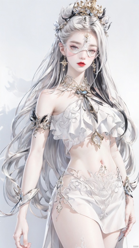  A girl, bust, delicate makeup, (full body:1.2),, colorful hair,Red lips,long legs, delicate eye makeup,colorful hair,purple eyes, silver hair,fair skin,green dress,blisters, glowing jellyfish,(white background:1.4), fantasy style, beautiful illustration, White shiny clothes,complex composition, floating long hair, seven colors,Keywords delicate skin, luster, liquid explosion, Elegant clothes, Glowing shells,glowing seabed,streamer,1girl,smoke,colorfulveil,colorful,Shifengji, ( Best Quality: 1.2 ), ( Ultra HD: 1.2 ), ( Ultra-High Resolution: 1.2 ), ( CG Rendering: 1.2 ), Wallpaper, Masterpiece, ( 36K HD: 1.2 ), ( Extra Detail: 1.1 ), Ultra Realistic, ( Detail Realistic Skin Texture: 1.2 ), ( White Skin: 1.2 ), Focus, Realistic Art,fantasy,girl, long yedress and white blindfold