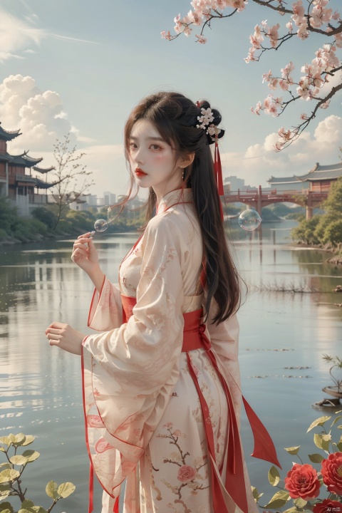  (masterpiece, best quality:1.2),(1girl:1.5),aged vintage paper,
a red pattern with white swirls ,Pencil Draw, jujingyi, 1girl, Pencil Draw, flower, (\meng ze\),bubble, xianjing hanfu crane,cloud smoke, liuguang